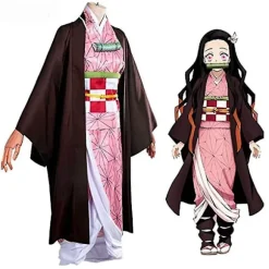 2023 - Demon Slayer Bror og Søster Kamado Nezuko Cosplay Kostume Outfit Kimono Anime Kostume Paryk - 1 Nezuko Wig One Size