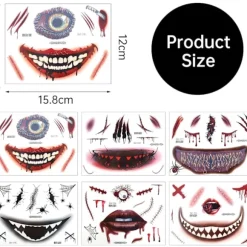 6 ark Halloween ansigtstatovering, Halloween ansigtsklistermærker Skeletmundstatovering Halloween makeup voksne sæt
