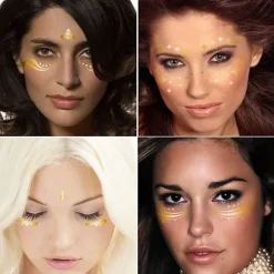 14 ark midlertidige ansigtstatoveringer, ansigtsklistermærker glitter metallisk