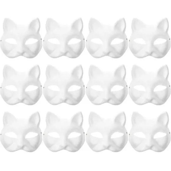 12 Blanke Katte Masker Kostume Cosplay Maske Børnehave Lav din egen umalede katte maske