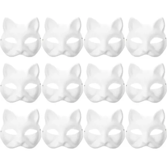 12 Blanke Katte Masker Kostume Cosplay Maske Børnehave Lav din egen umalede katte maske