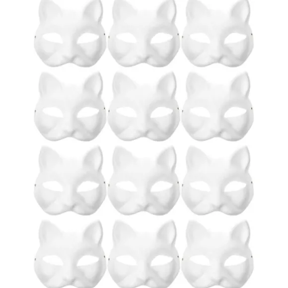 12 Blanke Katte Masker Kostume Cosplay Maske Børnehave Lav din egen umalede katte maske