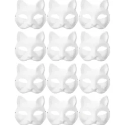 12 Blanke Katte Masker Kostume Cosplay Maske Børnehave Lav din egen umalede katte maske