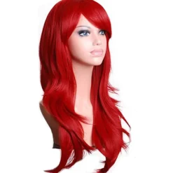 71 cm Lang Bølget Krøllet Hår Cosplay Parykker med Pandehår Varmebestandig Syntetisk Paryk til Fest Kostume Anime Halloween (Rød)