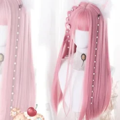65 cm lang, glat, elegant fuld paryk med pandehår til cosplay-kostume