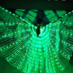 145 cm Lang LED Mavedans Kostumer Engel Sjal Fe Udførelse Tøj Glød Kostumer Med Justerbar Pind Til 160-178 cm Høj Rosy-lingling Green
