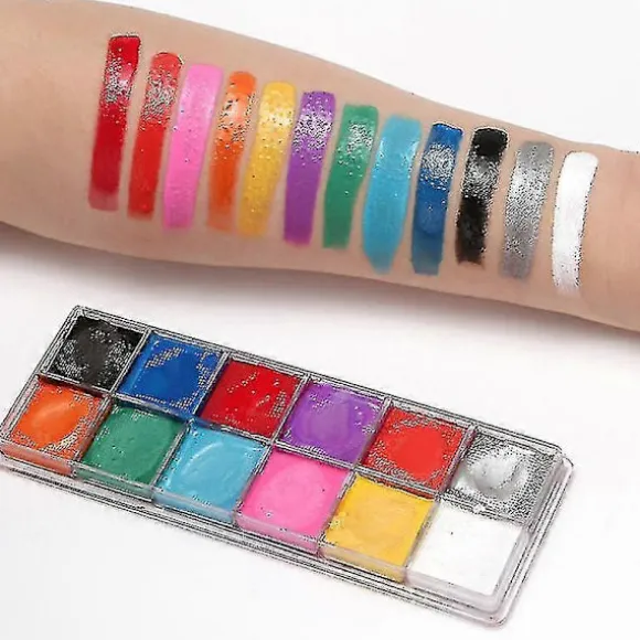12 Farver Professionelt Ansigtsmalingssæt Med 2 Børster Sikkert Ikke-Giftigt Vandbaseret Ansigts- og Kropsmalings Makeup Palette Hypoallergen Ansigtsmaling Til | Fyndiq