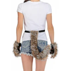 2024 Faux Fur Rævehale Kat Ulv Cosplay Kostume Sæt Plys Maske Fluffy Poter Handsker Halloween Jul