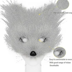 2024 Faux Fur Rævehale Kat Ulv Cosplay Kostume Sæt Plys Maske Fluffy Poter Handsker Halloween Jul
