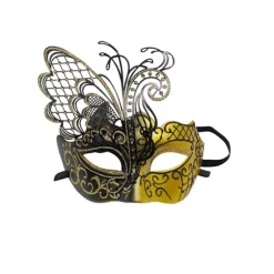 2 gyldne venetianske masker, metalmasker, par masker, P