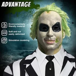 2024 Halloween Beetlejuice Klovnemaske Skræmmende Joker Fuld Hovedmaske Cosplay Kostume Rekvisitter Fancy Dress-FA- Short hair