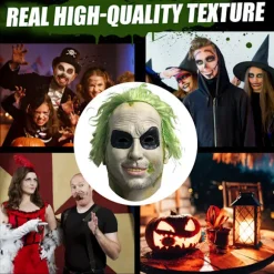 2024 Halloween Beetlejuice Klovnemaske Skræmmende Joker Fuld Hovedmaske Cosplay Kostume Rekvisitter Fancy Dress-FA- Short hair