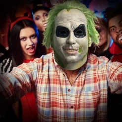 2024 Halloween Beetlejuice Klovnemaske Skræmmende Joker Fuld Hovedmaske Cosplay Kostume Rekvisitter Fancy Dress-FA- Short hair