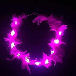 26-27 lysende hvidt pandebånd med fjer og hvide LED-lys [HK] Pink lights
