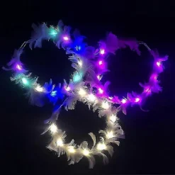 26-27 lysende hvidt pandebånd med fjer og hvide LED-lys [HK] Pink lights