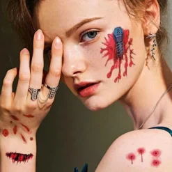 300 midlertidige tatoveringer - Halloween-arr-tatoveringer - Ansigts- og kropsmakeup - 3D-simulerede sår - Mørke ar...