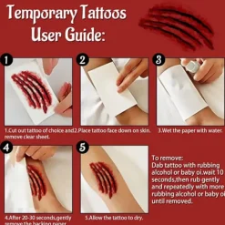 300 midlertidige tatoveringer - Halloween-arr-tatoveringer - Ansigts- og kropsmakeup - 3D-simulerede sår - Mørke ar...