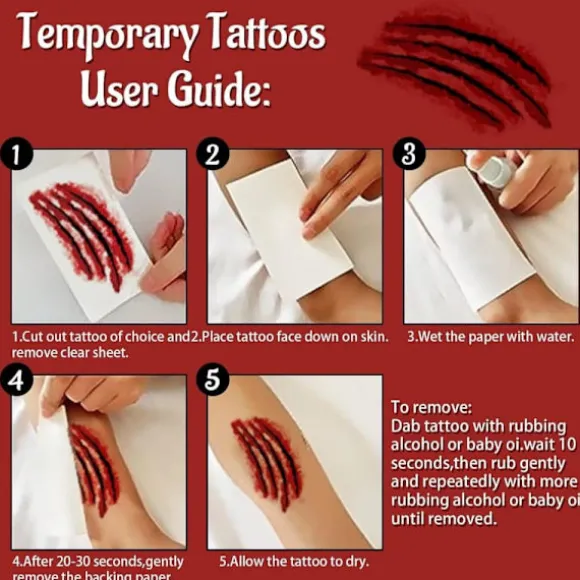 300 midlertidige tatoveringer - Halloween-arr-tatoveringer - Ansigts- og kropsmakeup - 3D-simulerede sår - Mørke ar...