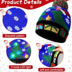 2024 NY LED Julehat Kreativ Blinkende LED-lys Strikket Hat Snemand Vinter Varm Farve Strikket Hue Julegave 42_tfrf 42