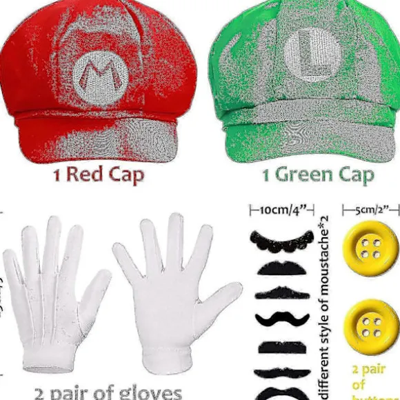2025 Nye Mario og Luigi Hatte Kasketter Overskæg Handsker Knapper Cosplay Kostume