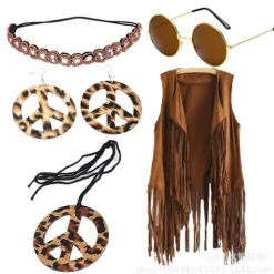 2023 Nyt Bedste 5 stk. Hippie Kostume Tøj Tilbehør Til Kvinder, 60'er 70'er Fancy Dress Hippie Sæt Nyt