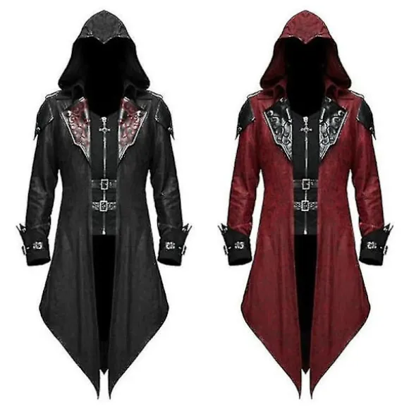 2023 Nytt Medeltida Assassin Game Assassins Creed Cosplay Kostym Edward Streetwear Huvjacka Ytterkläder Halloween Festkläder Röd Red 3XL