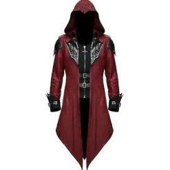 2023 Nytt Medeltida Assassin Game Assassins Creed Cosplay Kostym Edward Streetwear Huvjacka Ytterkläder Halloween Festkläder Röd Red 3XL