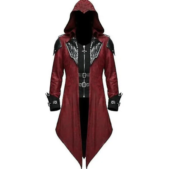 2023 Nytt Medeltida Assassin Game Assassins Creed Cosplay Kostym Edward Streetwear Huvjacka Ytterkläder Halloween Festkläder Röd Red 3XL