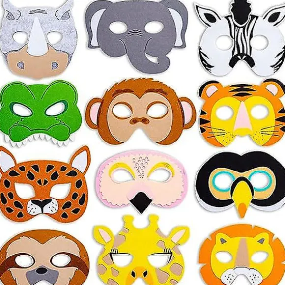 12 Pak Filt Dyrmasker Til Børn, Jungle Safari Festgaver Til Fødselsdag (FMY)