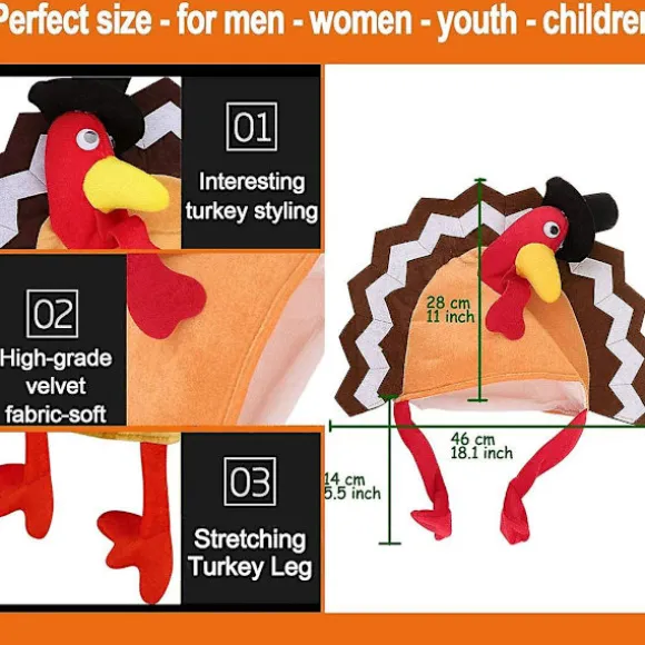 2 Pak Thanksgiving Party Kalkun Hat Kostume Unisex Hat Med Hale Gaver Party Dekor Kostumer Nyhed Kalkun Hat Orange
