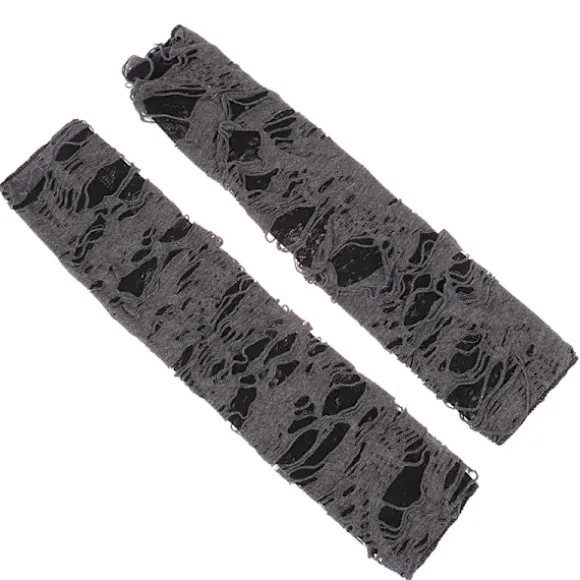 1 par gotiske fingerløse handsker Halloween sorte revne huller black