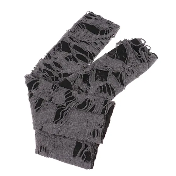 1 par gotiske fingerløse handsker Halloween sorte revne huller black