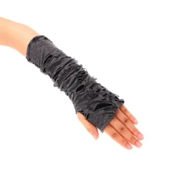 1 par gotiske fingerløse handsker Halloween sorte revne huller black