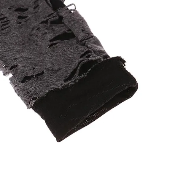 1 par gotiske fingerløse handsker Halloween sorte revne huller black