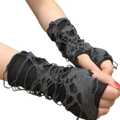 1 Par Halloween Fingerløse Handsker Edderkoppespind Blondehandsker Sorte Punk Handsker til Halloween Fest Kostume Kostume Tilbehør