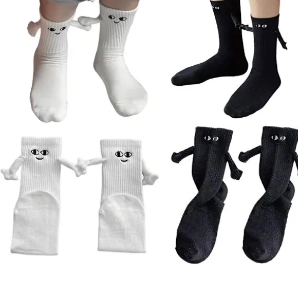 2 par håndholdende sokker, magnetiske sjove hold White+Black