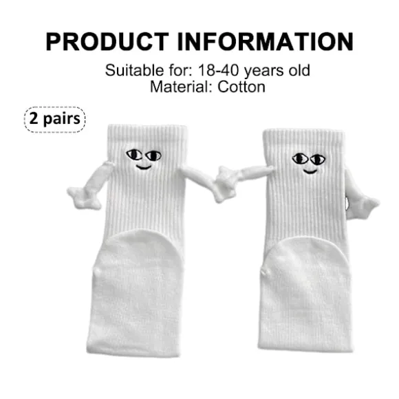 2 par håndholdende sokker, magnetiske sjove hold White+Black