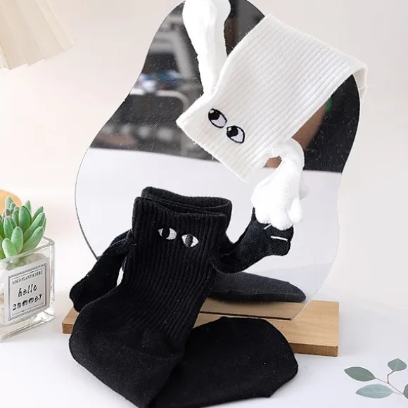 2 par håndholdende sokker, magnetiske sjove hold White+Black