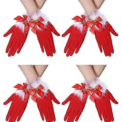 4 par jule-røde handsker, julemandsbuehandsker, elastiske mælkesilkehandsker, tøjtilbehør egnet til julecosplayfester