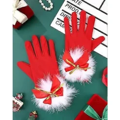 4 par jule-røde handsker, julemandsbuehandsker, elastiske mælkesilkehandsker, tøjtilbehør egnet til julecosplayfester