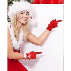 4 par jule-røde handsker, julemandsbuehandsker, elastiske mælkesilkehandsker, tøjtilbehør egnet til julecosplayfester