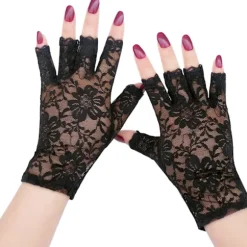 2 par korte blondehandsker fingerløse fransk stuepige punk gotisk kostume mode tilbehør halloween