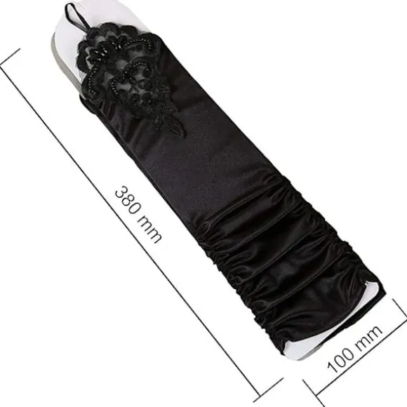 1 par lange elastiske fingerløse handsker til kvinder Blonde Opera Aftenhandsker Satinhandsker til Halloweenfest, bryllup, koncert (sort)-FA-