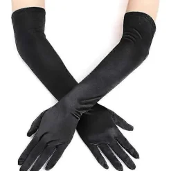 1 par Lange Opera Satinhandsker til Kvinder, Sorte Albuelange Handsker Brude Fancy Dress Handsker Bryllup Aftenfest Opera Handsker (sort)