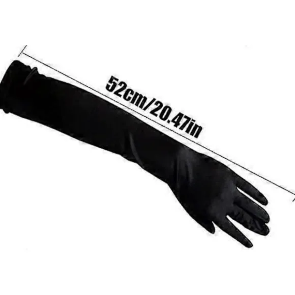 1 par Lange Opera Satinhandsker til Kvinder, Sorte Albuelange Handsker Brude Fancy Dress Handsker Bryllup Aftenfest Opera Handsker (sort)