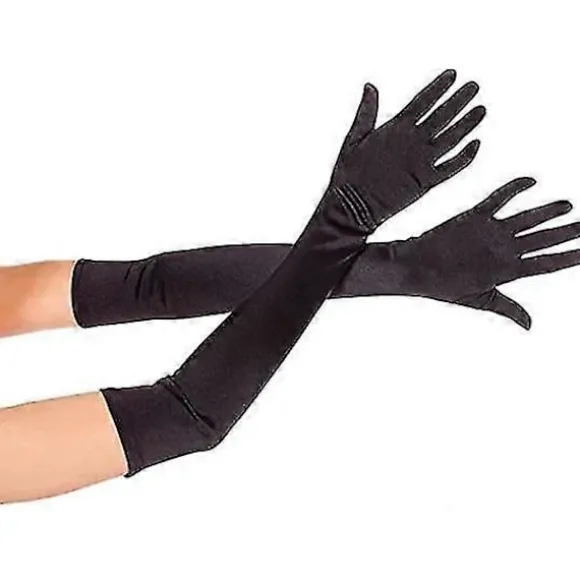 1 par Lange Opera Satinhandsker til Kvinder, Sorte Albuelange Handsker Brude Fancy Dress Handsker Bryllup Aftenfest Opera Handsker (sort)