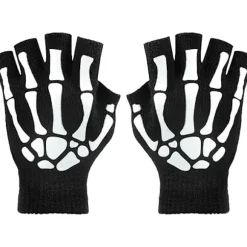 3 Par Skelet Fingerløse Handsker Selvlysende Handsker til Børn Voksen Halloween