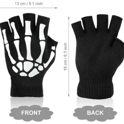3 Par Skelet Fingerløse Handsker Selvlysende Handsker til Børn Voksen Halloween