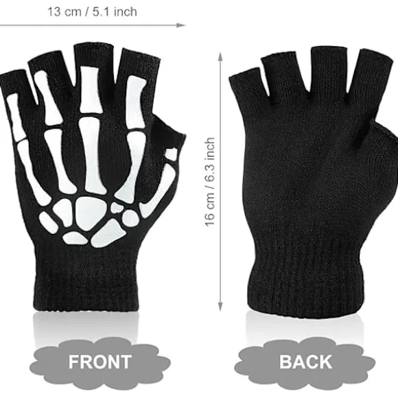 3 Par Skelet Fingerløse Handsker Selvlysende Handsker til Børn Voksen Halloween