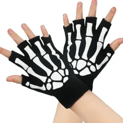 3 Par Skelet Fingerløse Handsker Selvlysende Handsker til Børn Voksen Halloween